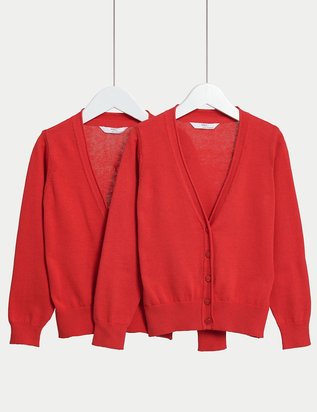 M&S 2 Pack Girls Pure Cotton School Cardigan (3-18 Yrs) - 10-11 Years - Red, Red