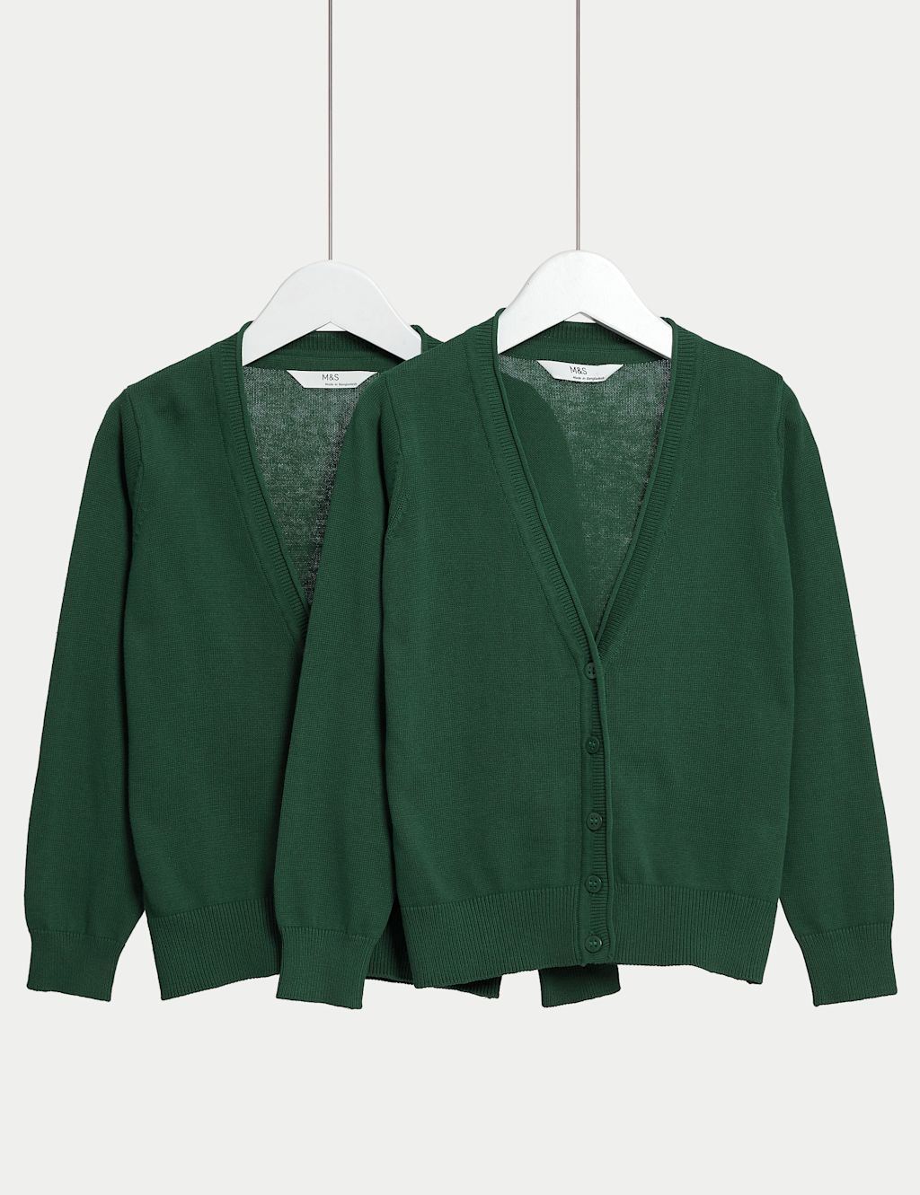 M&S 2 Pack Girls Pure Cotton School Cardigan (3-18 Yrs) - 10-11 Years - Green, Green