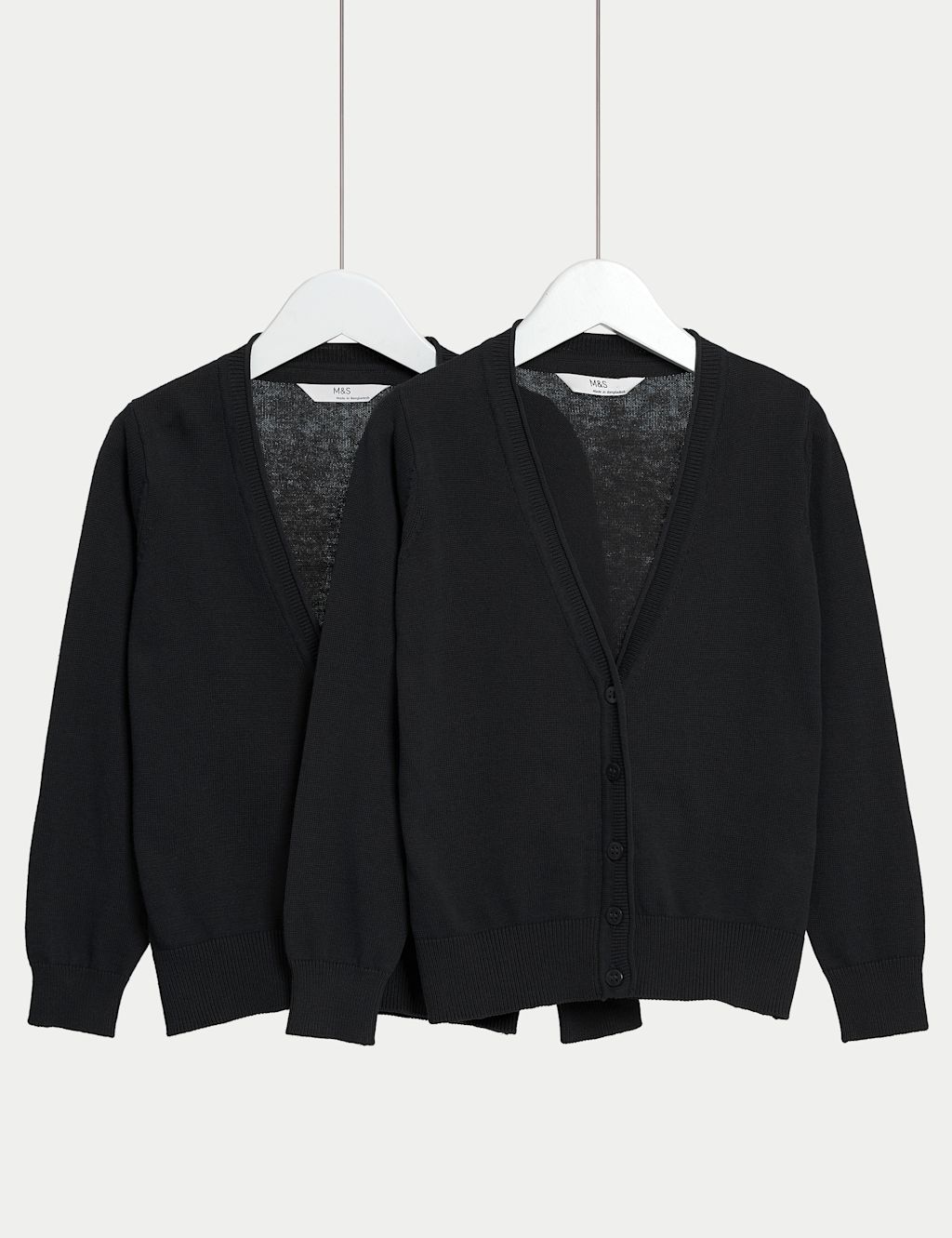M&S 2 Pack Girls Pure Cotton School Cardigan (3-18 Yrs) - 10-11 Years - Black, Black