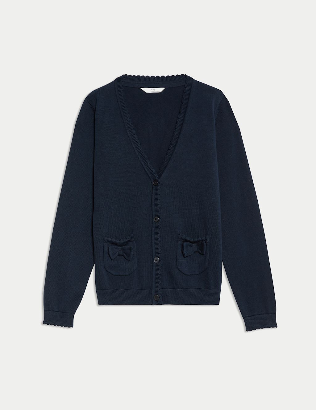 M&S Pure Cotton Bow Pocket Cardigan (3-18 Yrs) - 12-13 - Navy, Navy