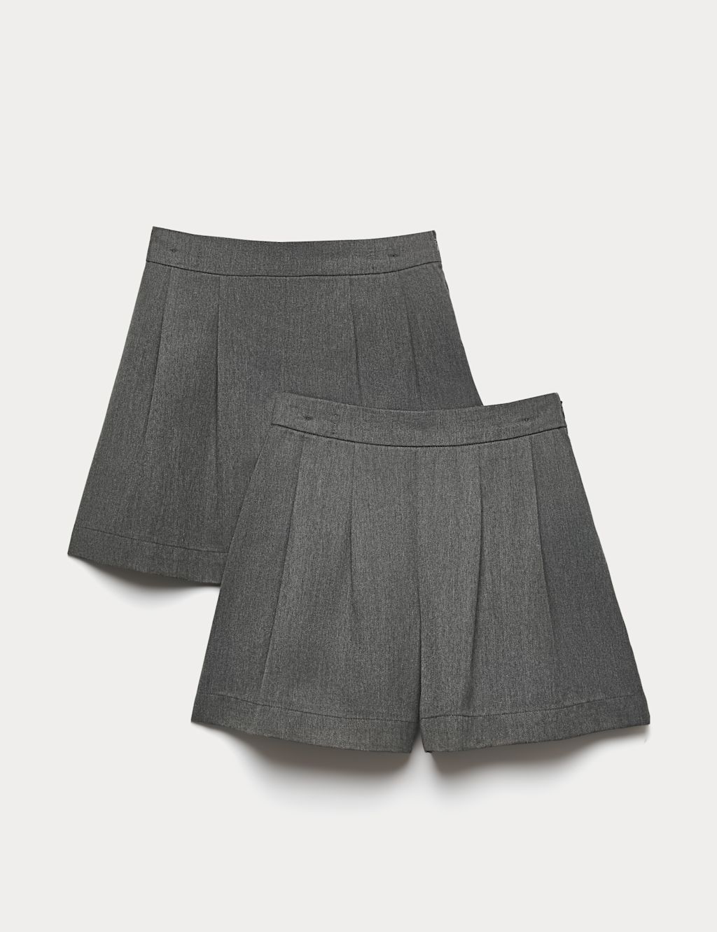 M&S 2 Pack Girls Pleat Front Shorts (4-14 Yrs) - 10-11 Years - Grey, Grey