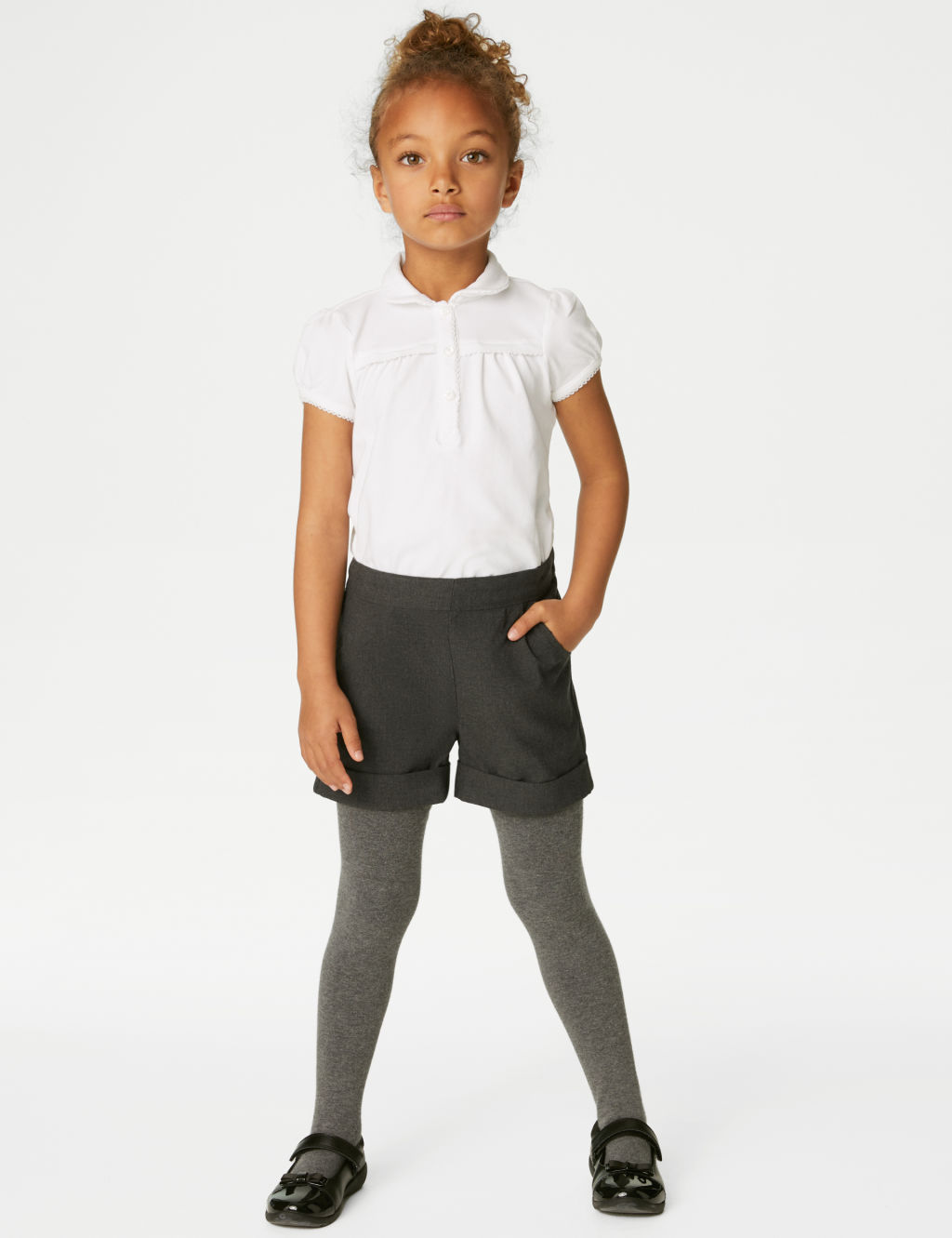 M&S Girls Turn Up School Shorts (2-16 Yrs) - 6-7 Y - Grey, Grey