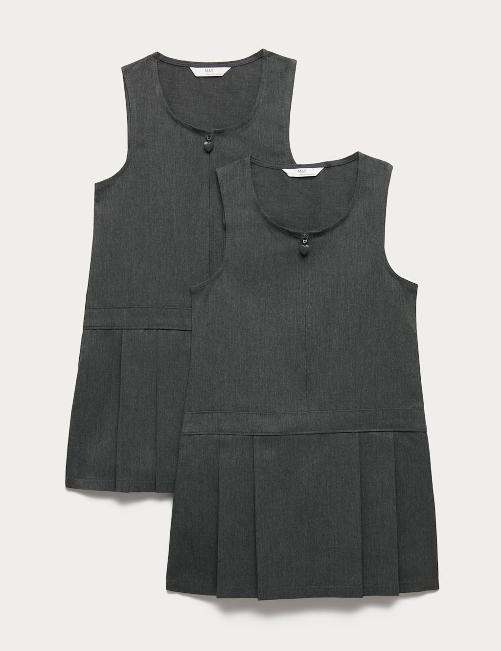 M&S 2 Pack Pleated Pinafore School Dresses (2-12 Yrs) - 10-11 Years - Grey, Grey