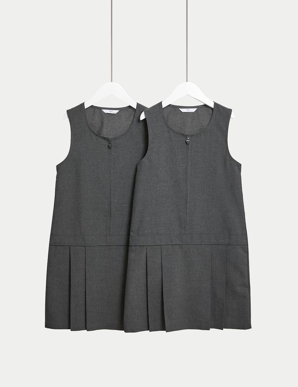M&S 2 Pack Pleated Pinafore School Dresses (2-12 Yrs) - 10-11 - Grey, Grey