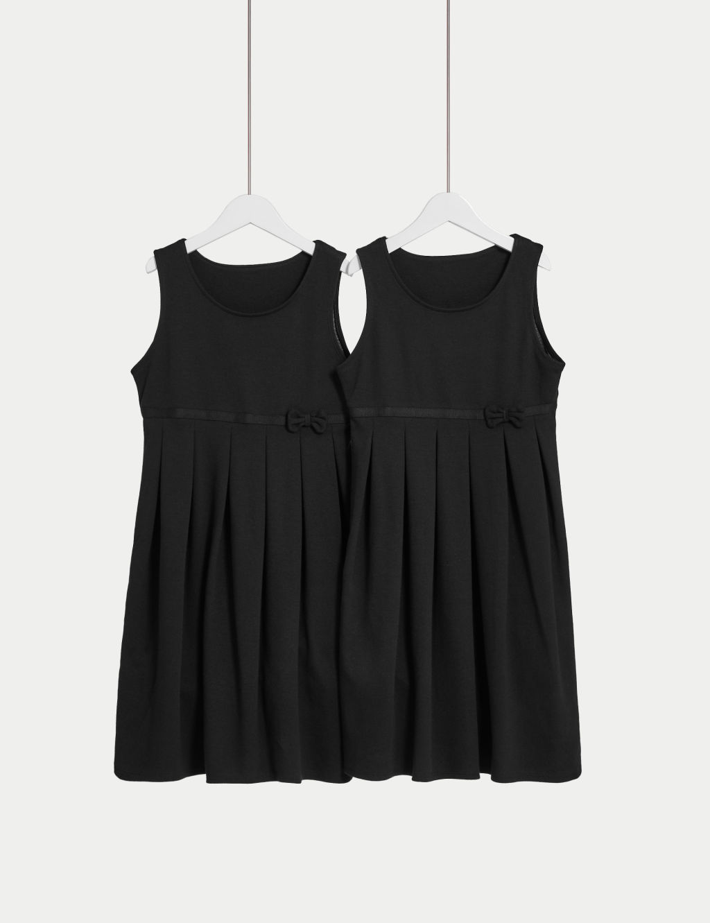 M&S 2 Pack Girls Jersey Bow School Pinafores (2-12 Yrs) - 11-12 - Black, Black