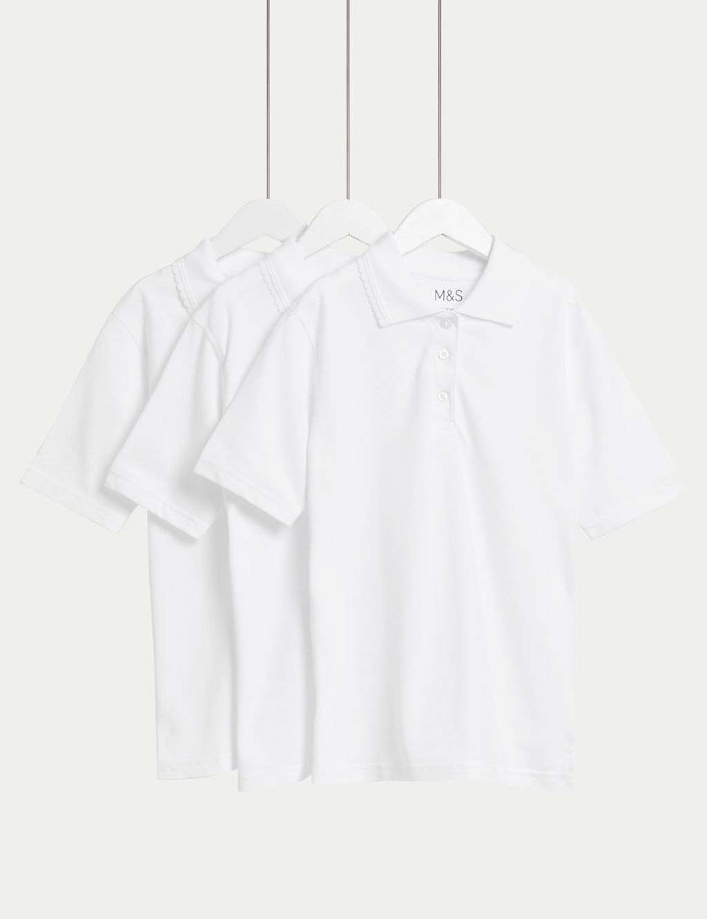 M&S 3pk Girls Pure Cotton Regular Fit Stainaway Polo Shirt (2-18 Yrs) - 10-11 - White, White
