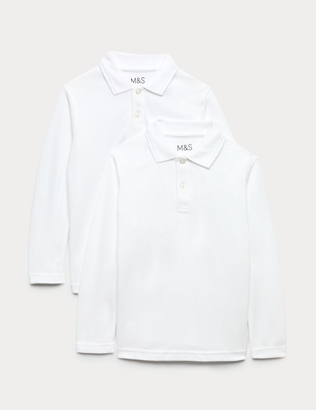 M&S 2 Pack Unisex Pure Cotton Stain Resist School Polo Shirts (2-18 Yrs) - 5-6 Years - White, White