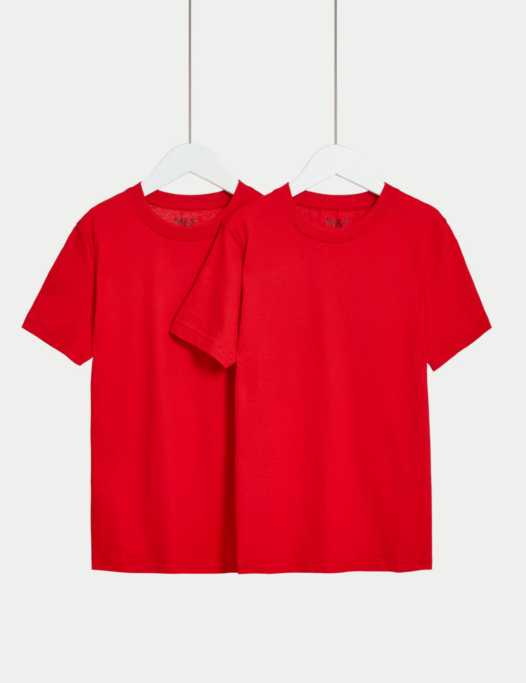 M&S 2 Pack Unisex Pure Cotton School T-Shirts (2-16 Yrs) - 10-11 - Red, Red