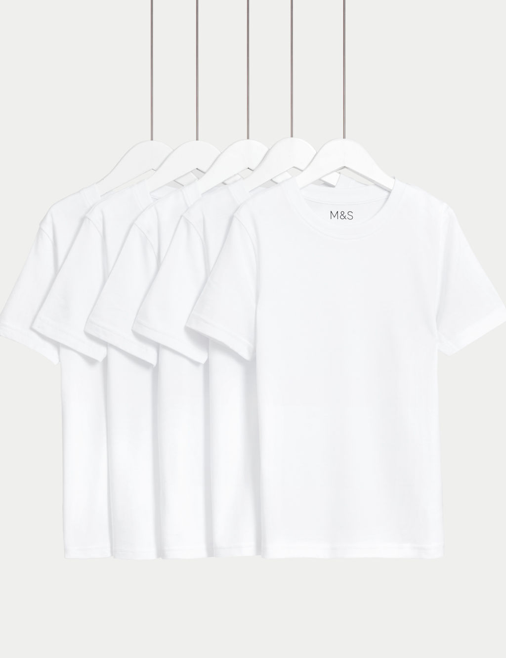M&S 5pk Pure Cotton Stain Resist School T-Shirts (2-16 Yrs) - 2-3 Y - White, White