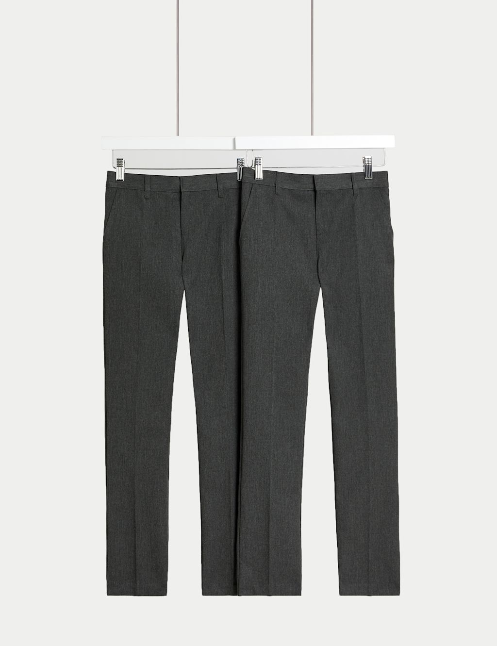 M&S 2 Pack Boys Slim Leg Longer Length School Trousers (2-18 Yrs) - 10-11XL - Grey, Grey