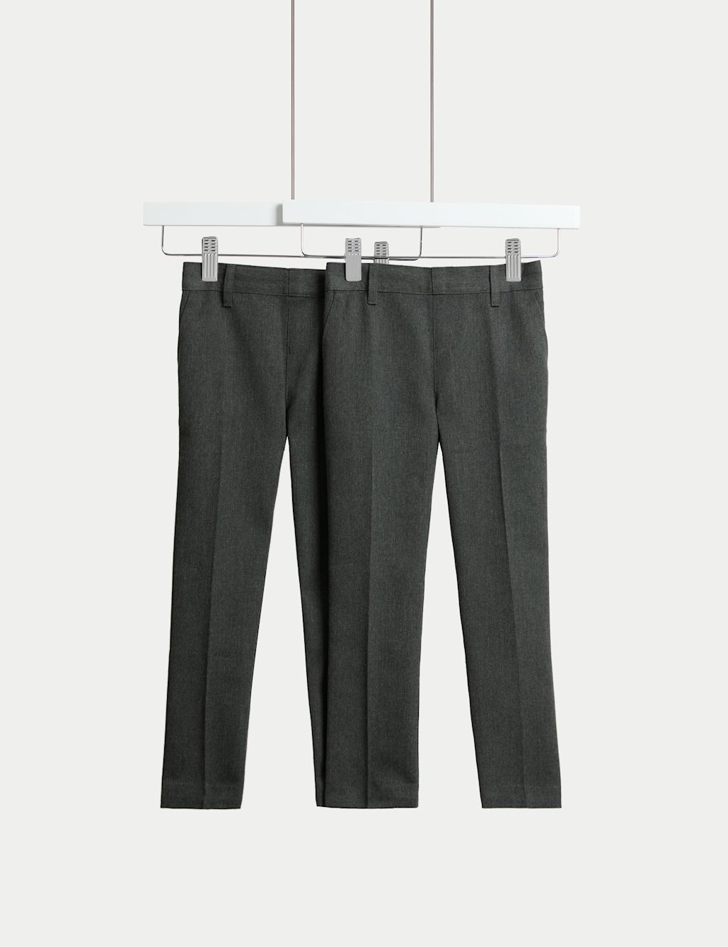 M&S 2 Pack Boys Slim Fit Slim Leg School Trousers - 11-12 - Grey, Grey