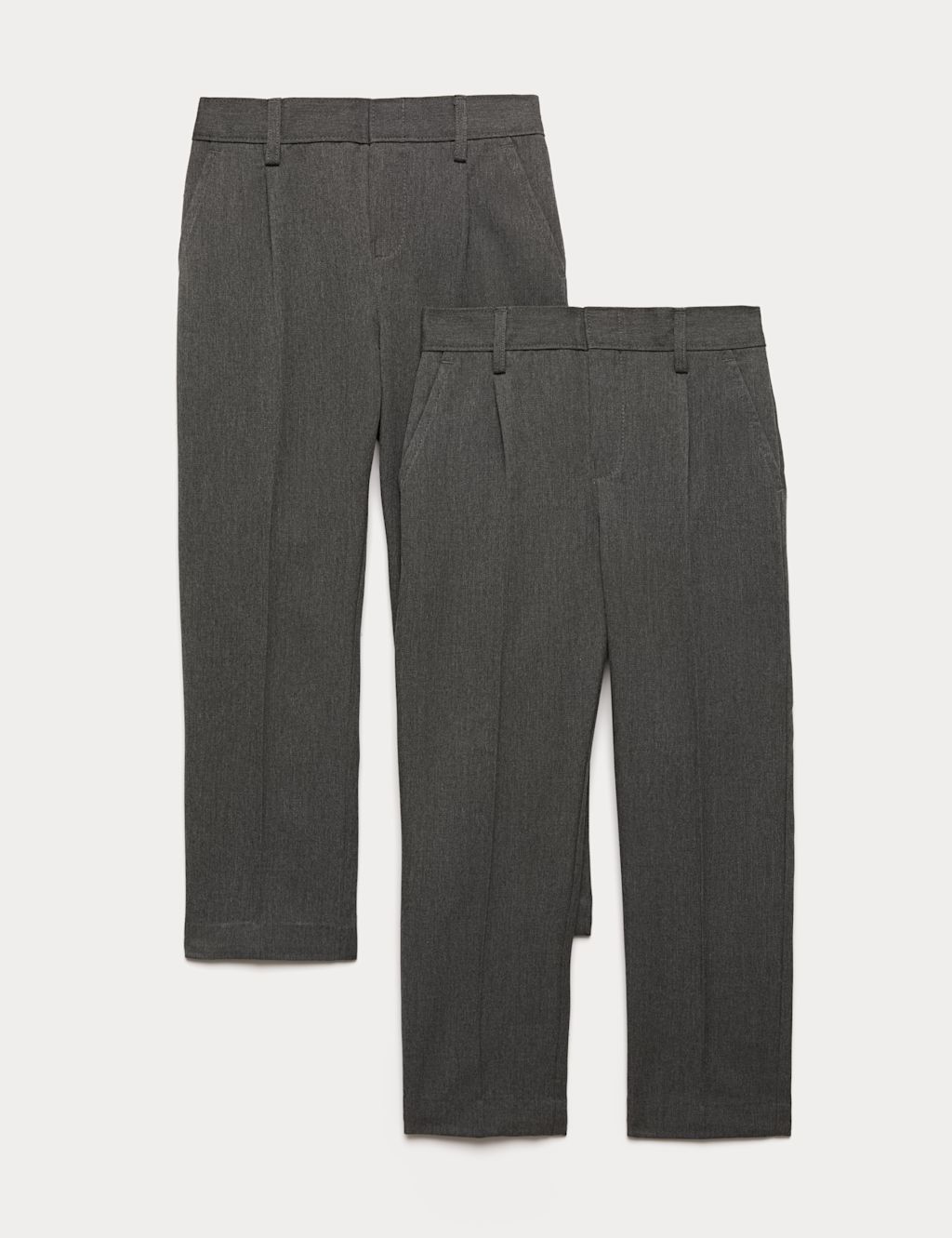 M&S 2 Pack Boys Longer Length Pleat Front Trousers (2-18 Yrs) - 10-11 Years - Grey, Grey