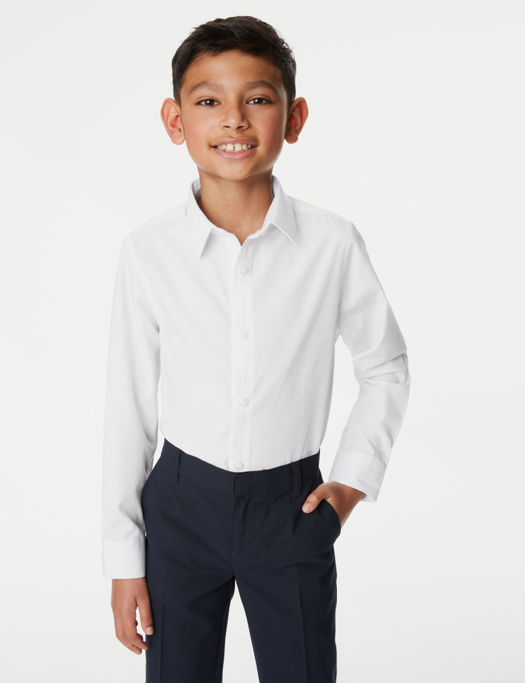 M&S 3pk Boys Easy Dressing Easy Iron School Shirts (3-18 Yrs) - 17-18 - White, White