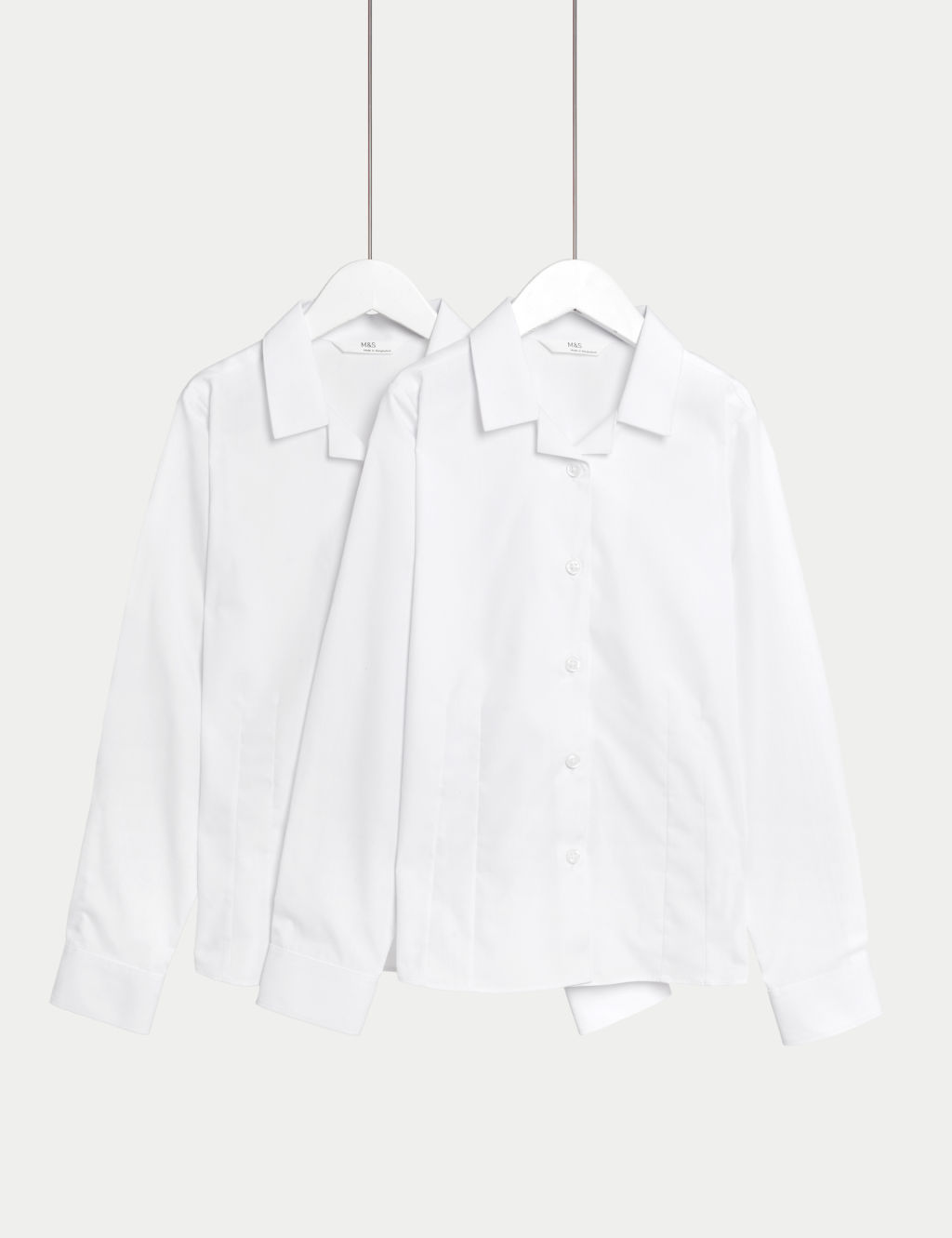 M&S 2 Pack Girls Cotton Blend School Blouses (2-18 Yrs) - 11-12 - White, White