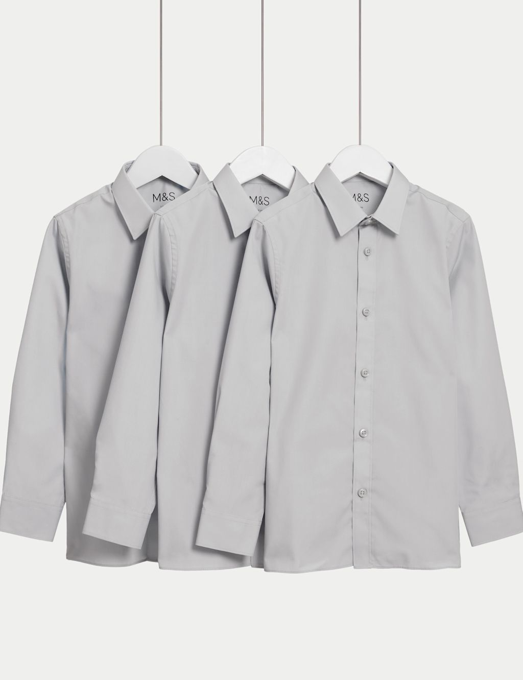 M&S 3 Pack Girls Easy Iron School Shirts (2-16 Yrs) - 10-11 Years - Grey, Grey