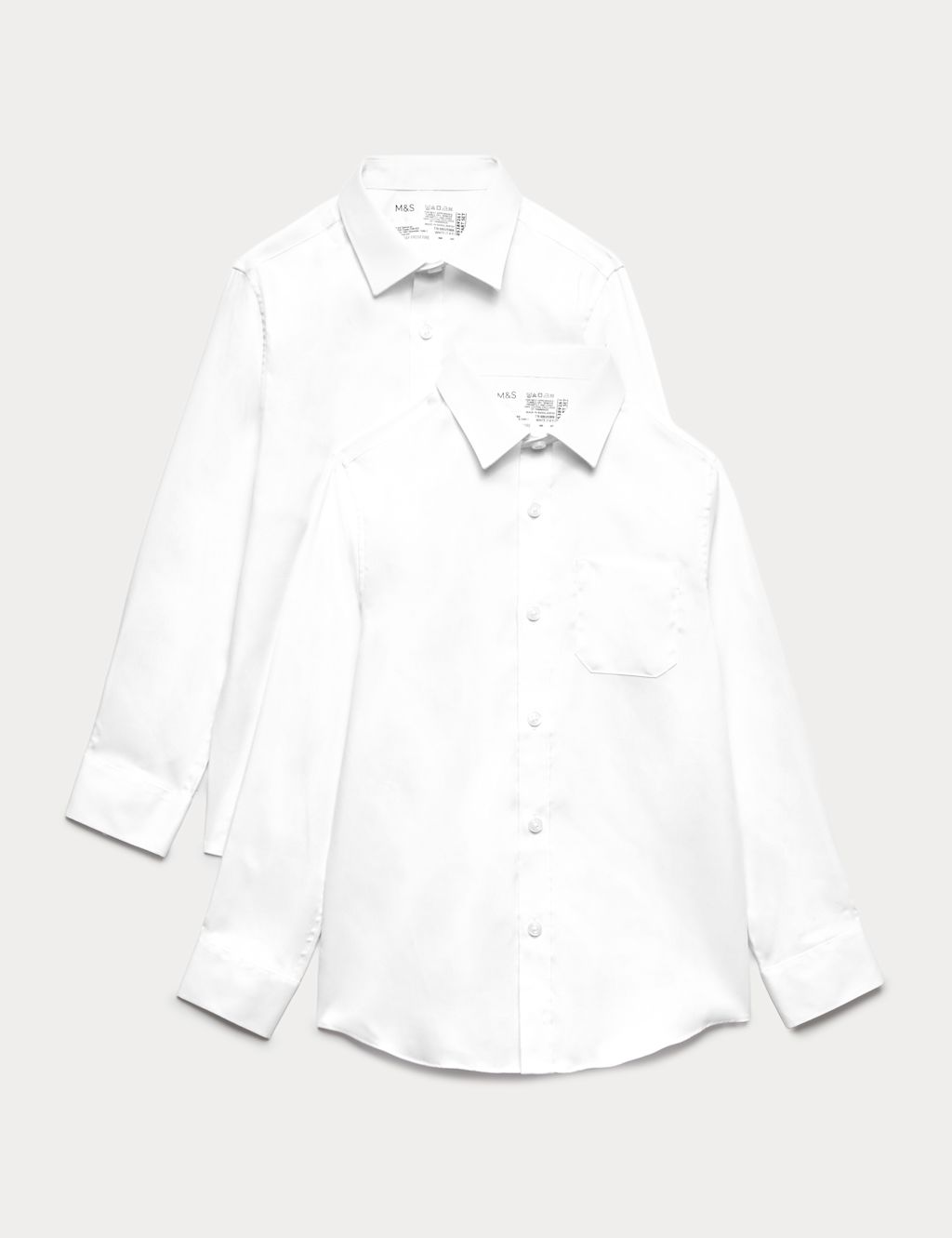 M&S 2 Pack Pure Cotton Regular Fit Shirts (2-18 Yrs) - 16-17 Years - White, White