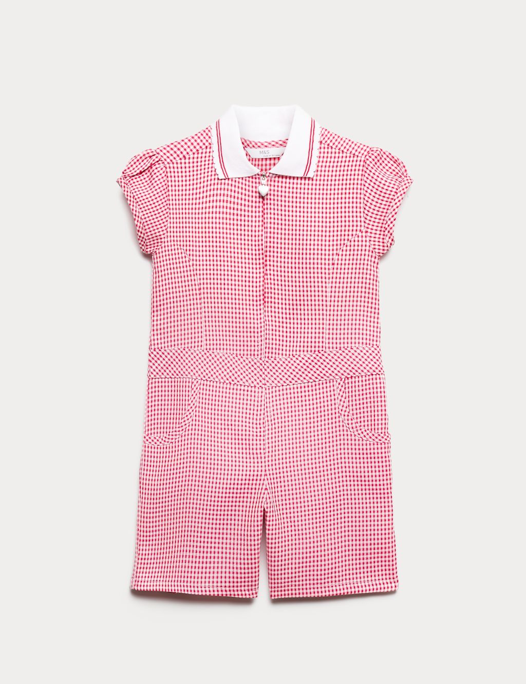M&S Girls Gingham School Playsuit (2-14 Yrs) - 10-11 Years - Red, Red