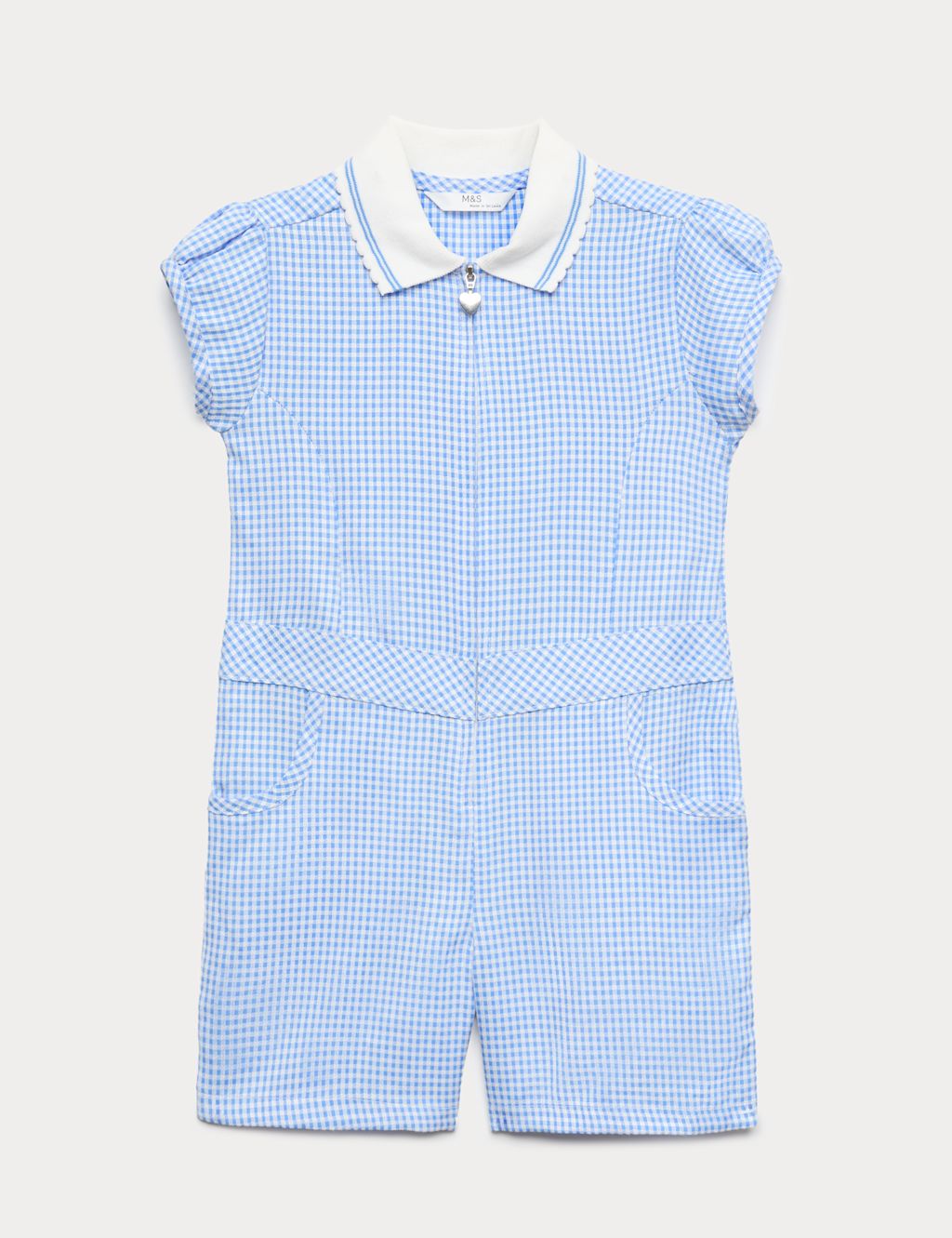 M&S Girls Gingham School Playsuit (2-14 Yrs) - 10-11 Years - Light Blue, Light Blue