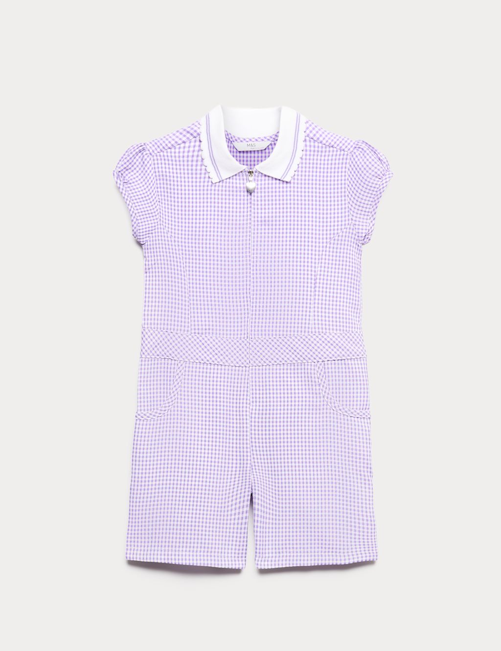 M&S Girls Gingham School Playsuit (2-14 Yrs) - 12-13 Years - Lilac, Lilac
