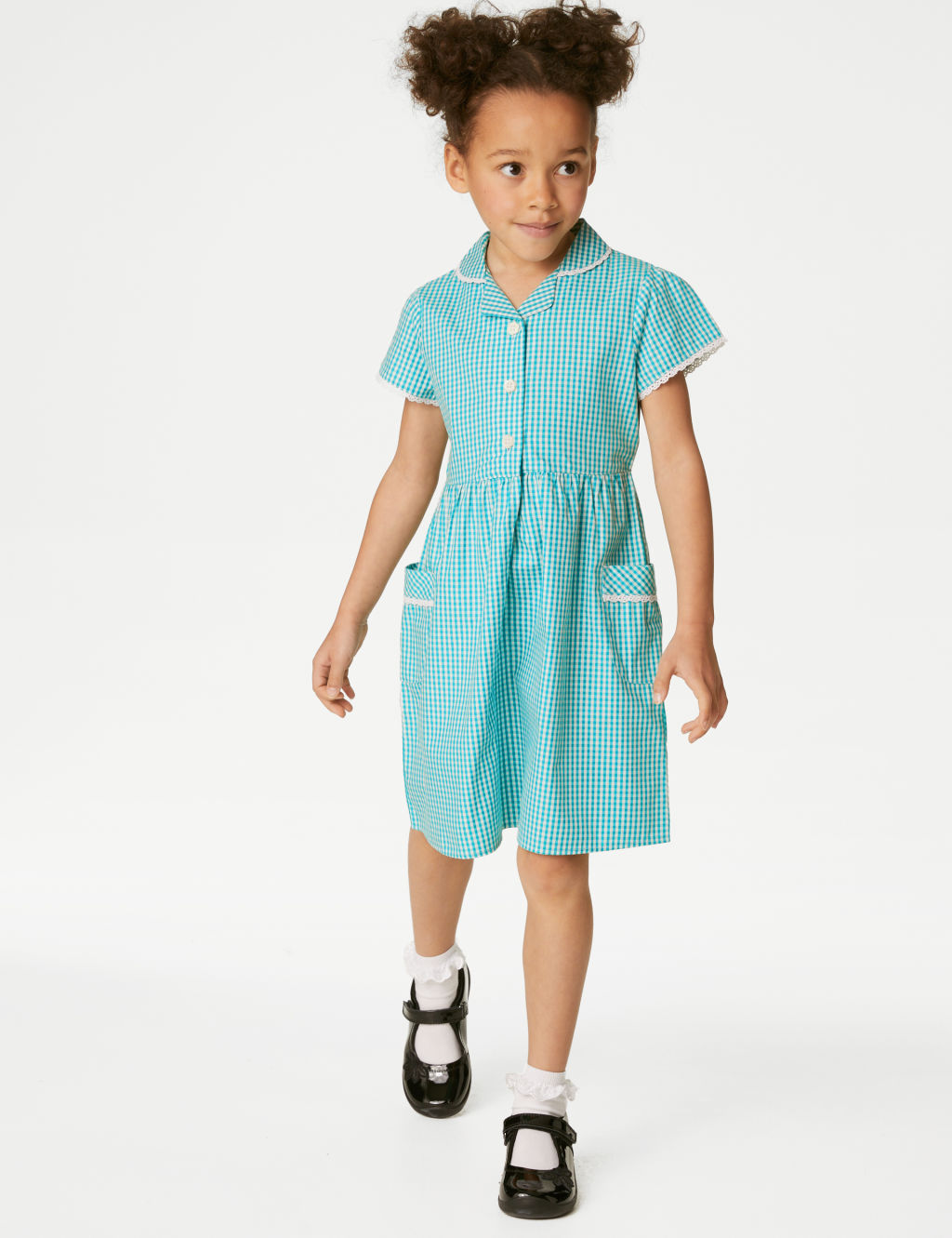 M&S Girls Pure Cotton Gingham School Dress (2-14 Yrs) - 11-12 - Green, Green