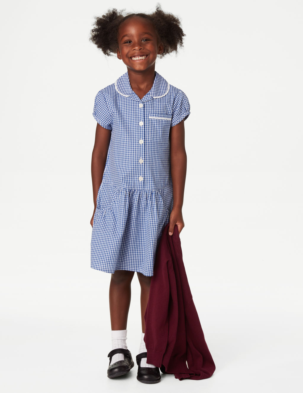 M&S 2 Pack Girls Cotton Plus Fit School Dresses (4-14 Yrs) - 11-12 - Mid Blue, Mid Blue
