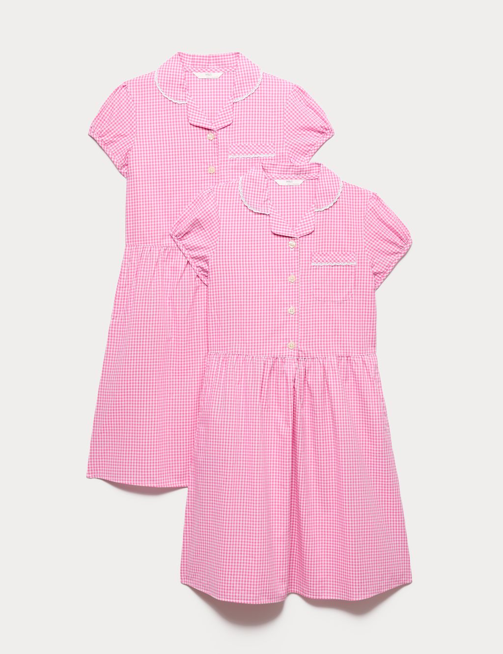 M&S 2 Pack Cotton Rich Gingham Dresses (2-14 Yrs) - 10-11 Years - Pink, Pink