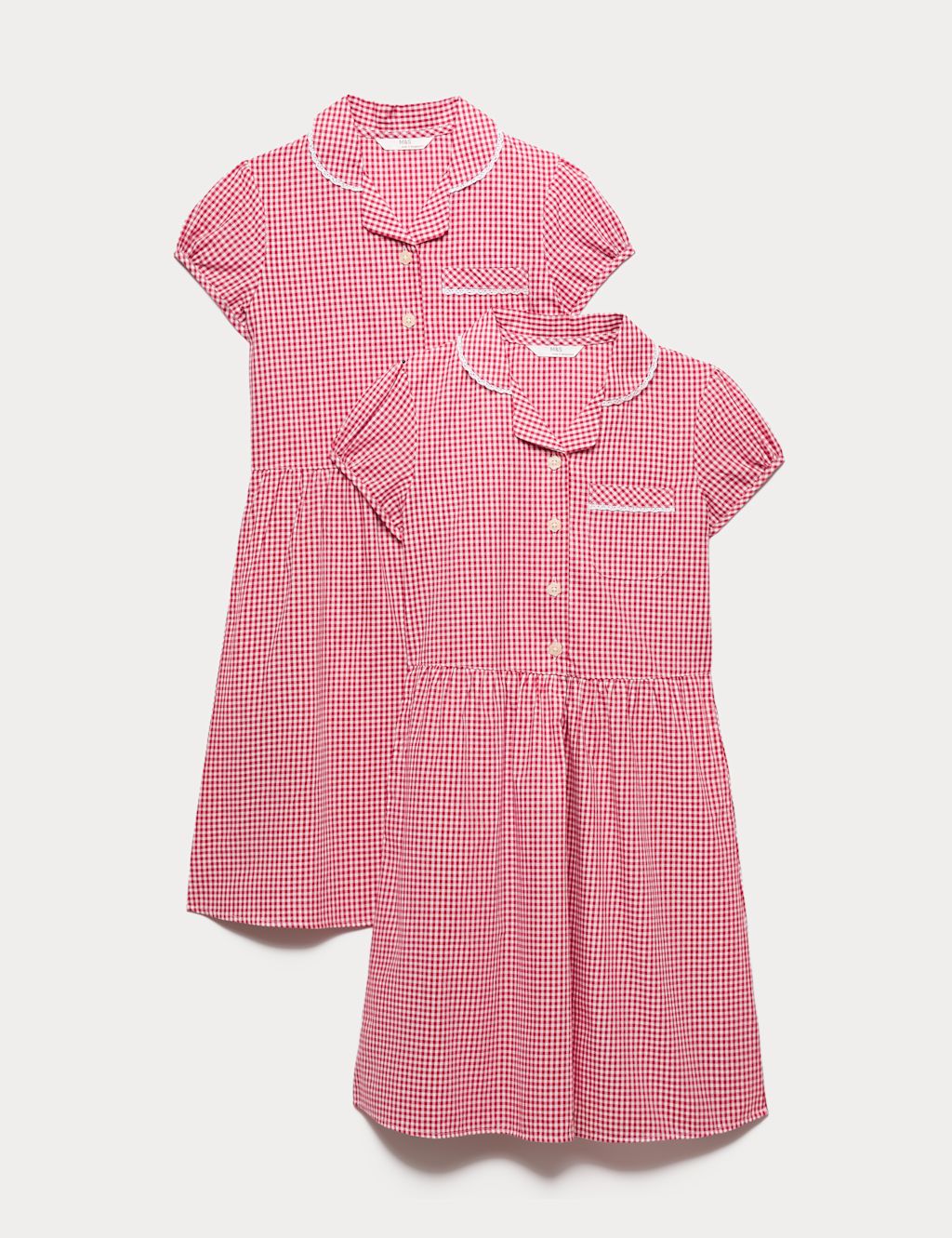M&S 2 Pack Cotton Rich Gingham Dresses (2-14 Yrs) - 10-11 Years - Red Mix, Red Mix