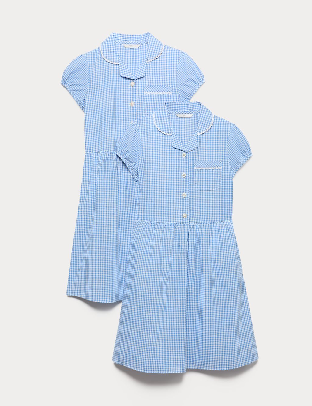 M&S 2 Pack Cotton Rich Gingham Dresses (2-14 Yrs) - 10-11 Years - Light Blue, Light Blue