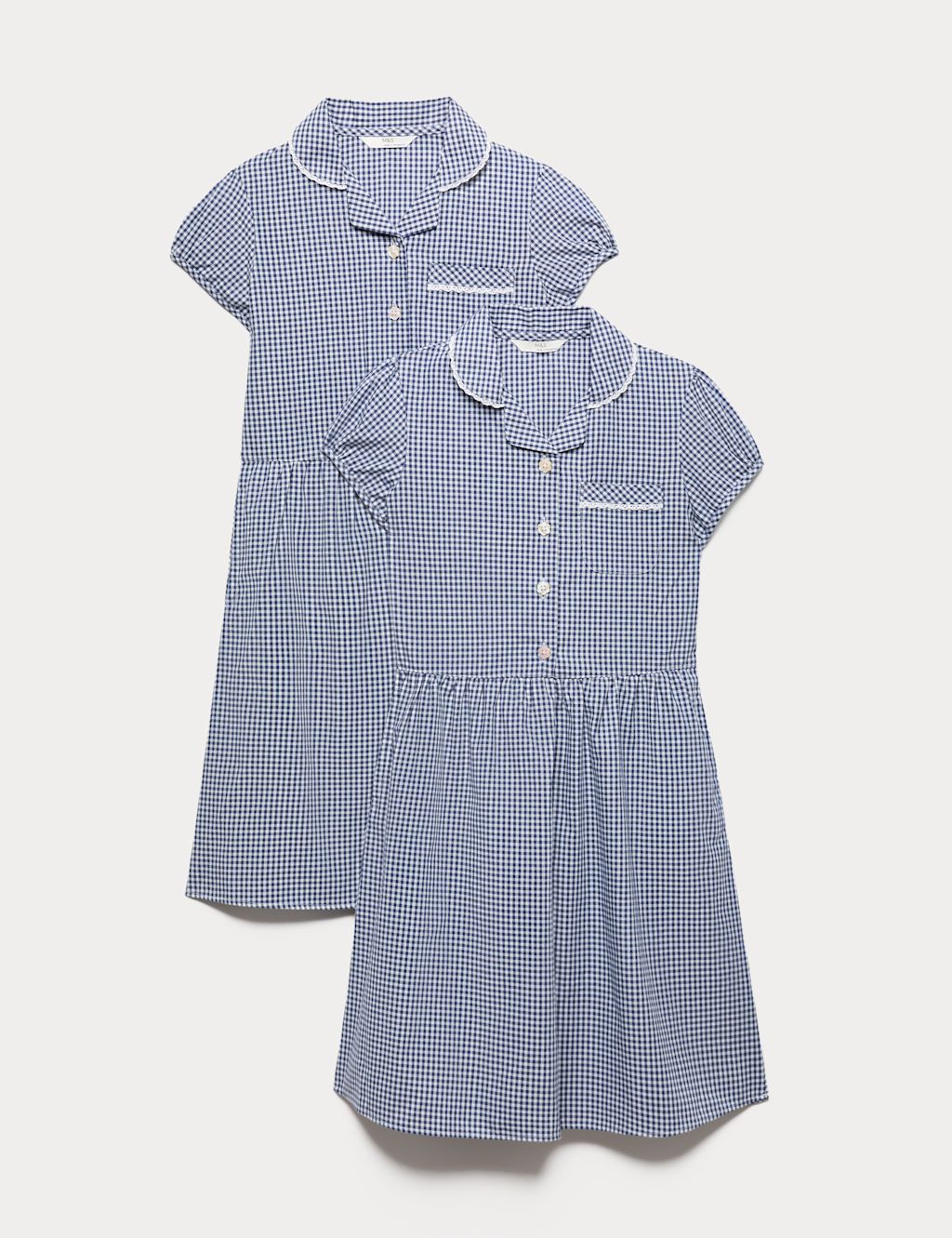 M&S 2 Pack Cotton Rich Gingham Dresses (2-14 Yrs) - 10-11 Years - Navy, Navy