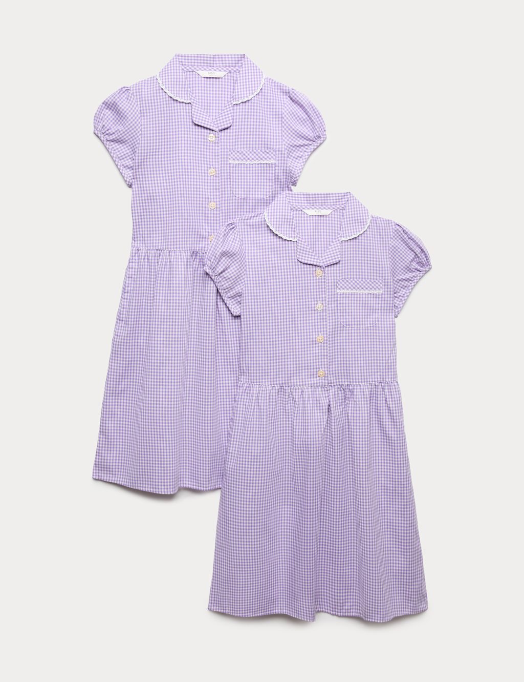 M&S 2 Pack Cotton Rich Gingham Dresses (2-14 Yrs) - 10-11 Years - Lilac, Lilac