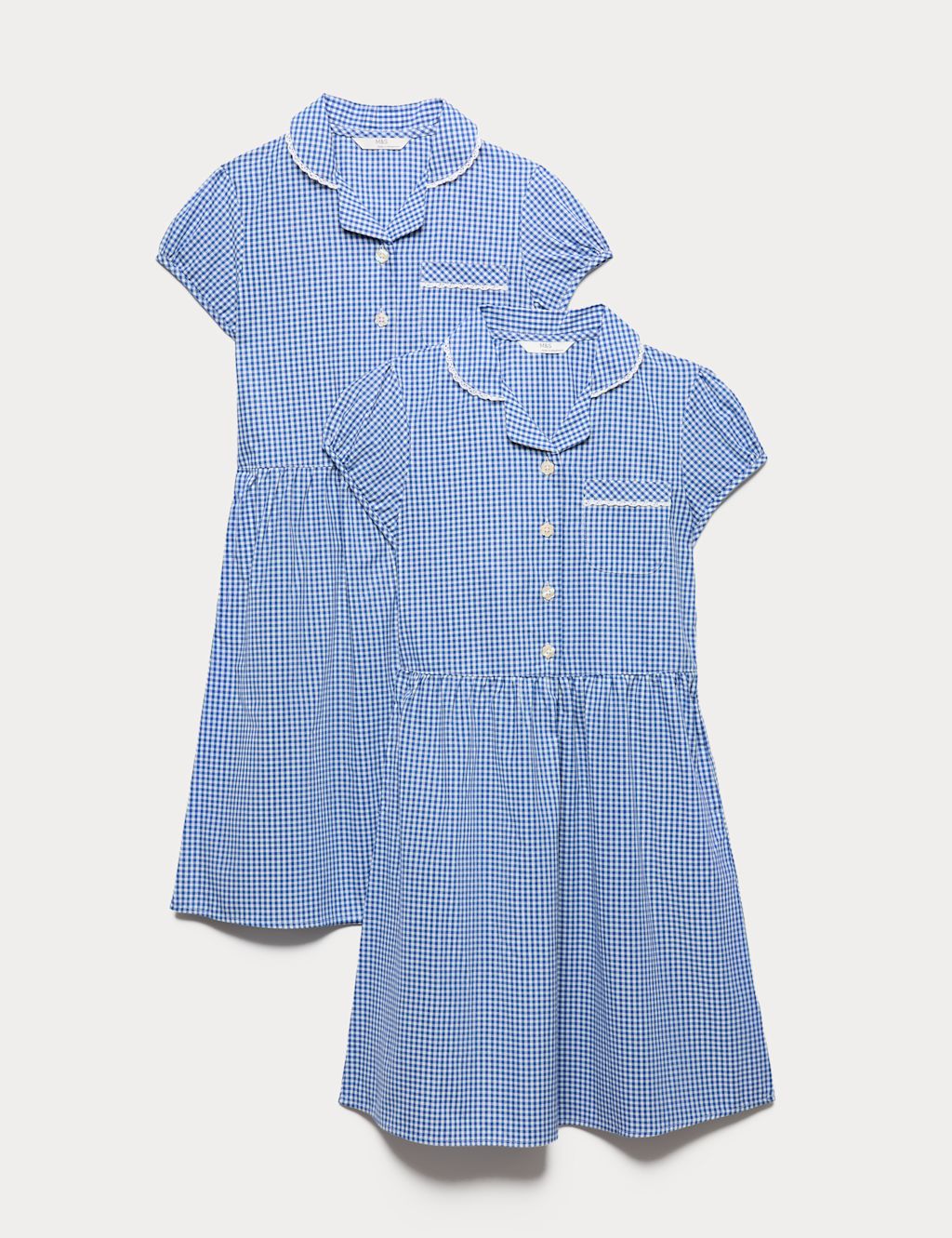 M&S 2 Pack Cotton Rich Gingham Dresses (2-14 Yrs) - 10-11 Years - Royal Blue, Royal Blue