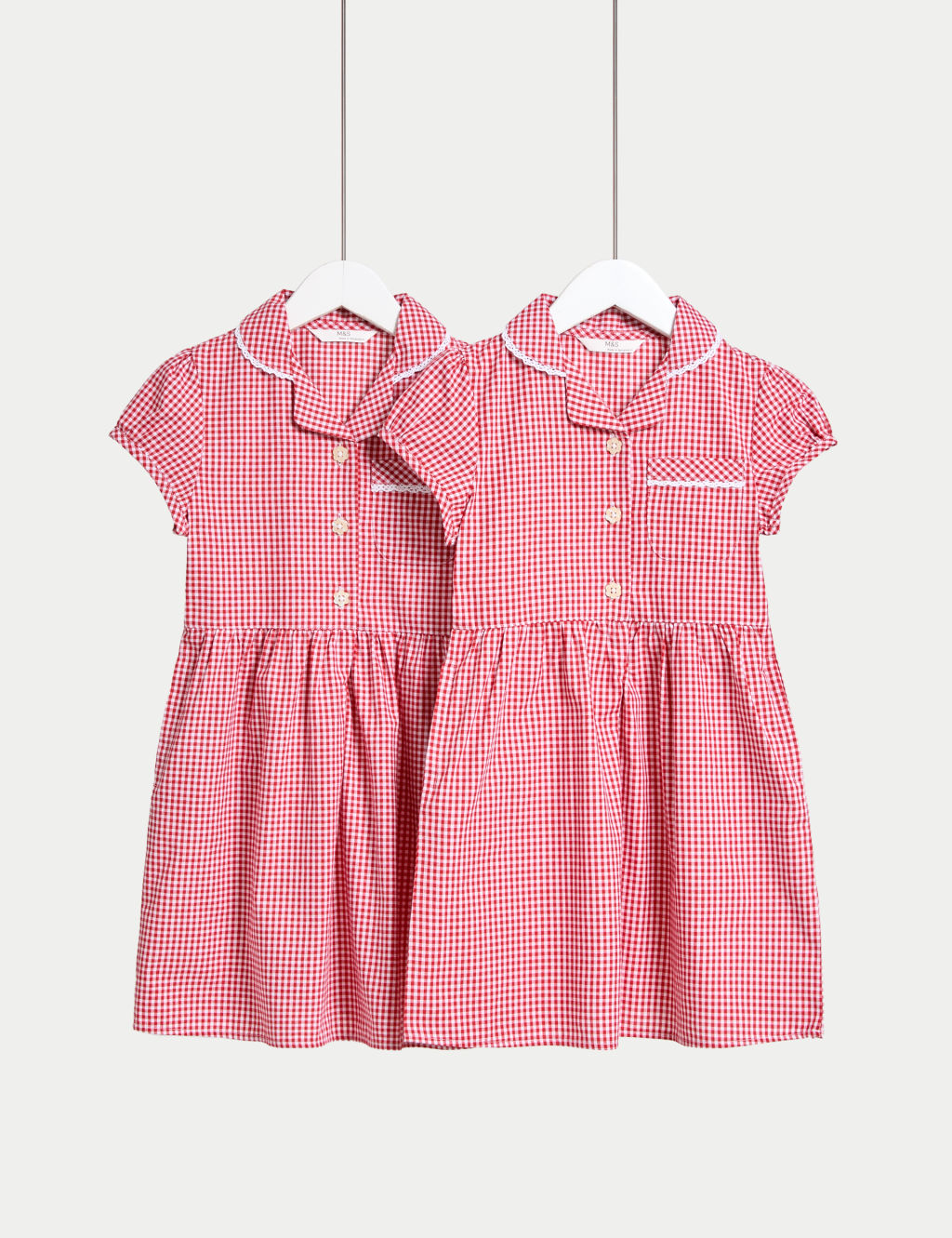 M&S 2 Pack Girls Cotton Rich School Dresses (2-14 Yrs) - 13-14 - Red Mix, Red Mix