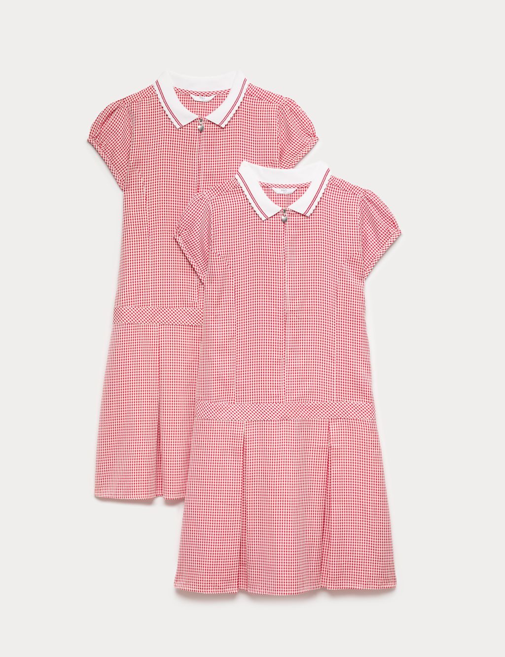 M&S 2 Pack Zip Gingham School Dresses (2-14 Yrs) - 11-12 Years - Red, Red