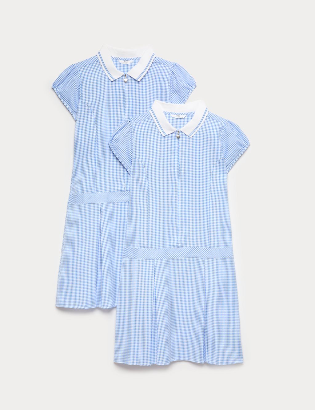 M&S 2 Pack Zip Gingham School Dresses (2-14 Yrs) - 11-12 Years - Light Blue, Light Blue