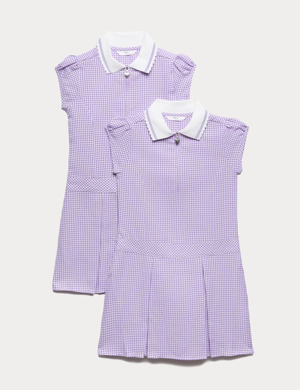 M&S 2 Pack Zip Gingham School Dresses (2-14 Yrs) - 11-12 Years - Lilac, Lilac