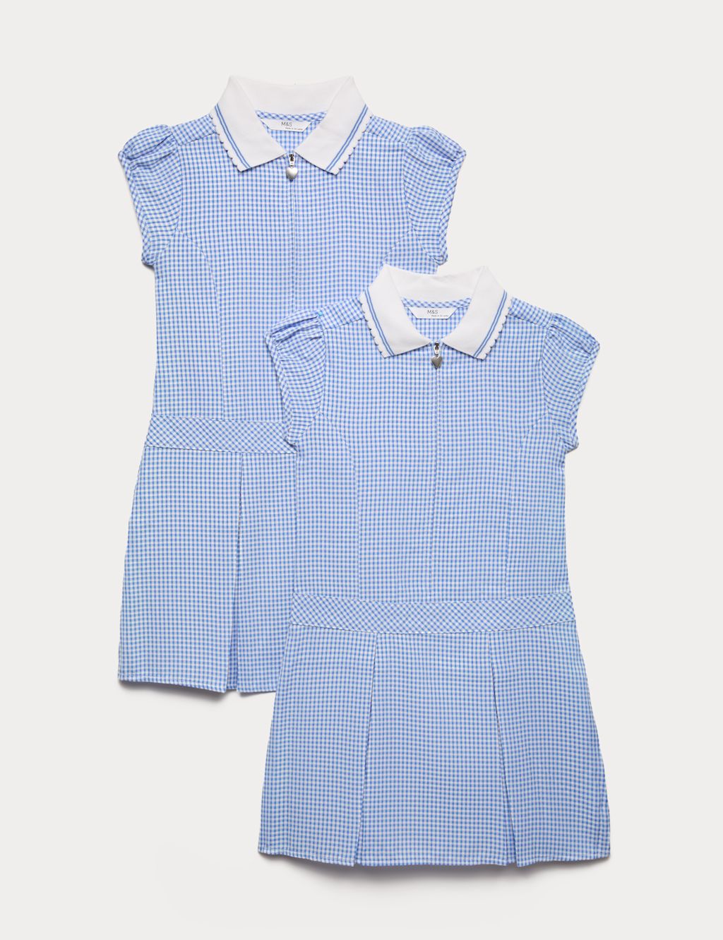M&S 2 Pack Zip Gingham School Dresses (2-14 Yrs) - 11-12 Years - Royal Blue, Royal Blue