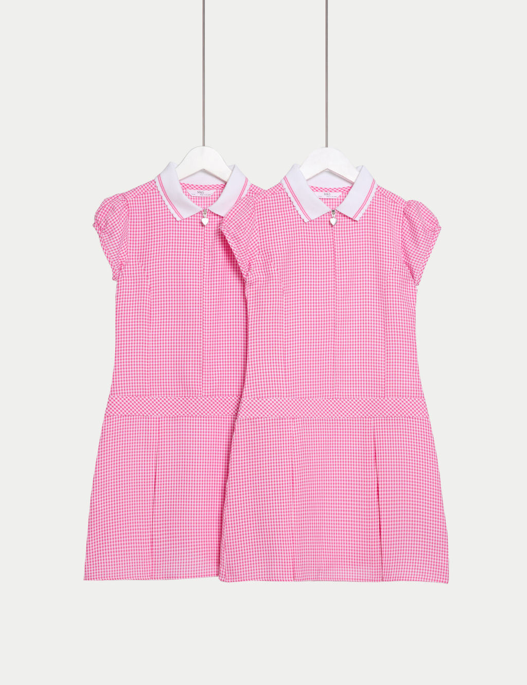 M&S 2 Pack Girls Cotton Rich Gingham School Dress (2-14 Yrs) - 10-11 - Pink, Pink
