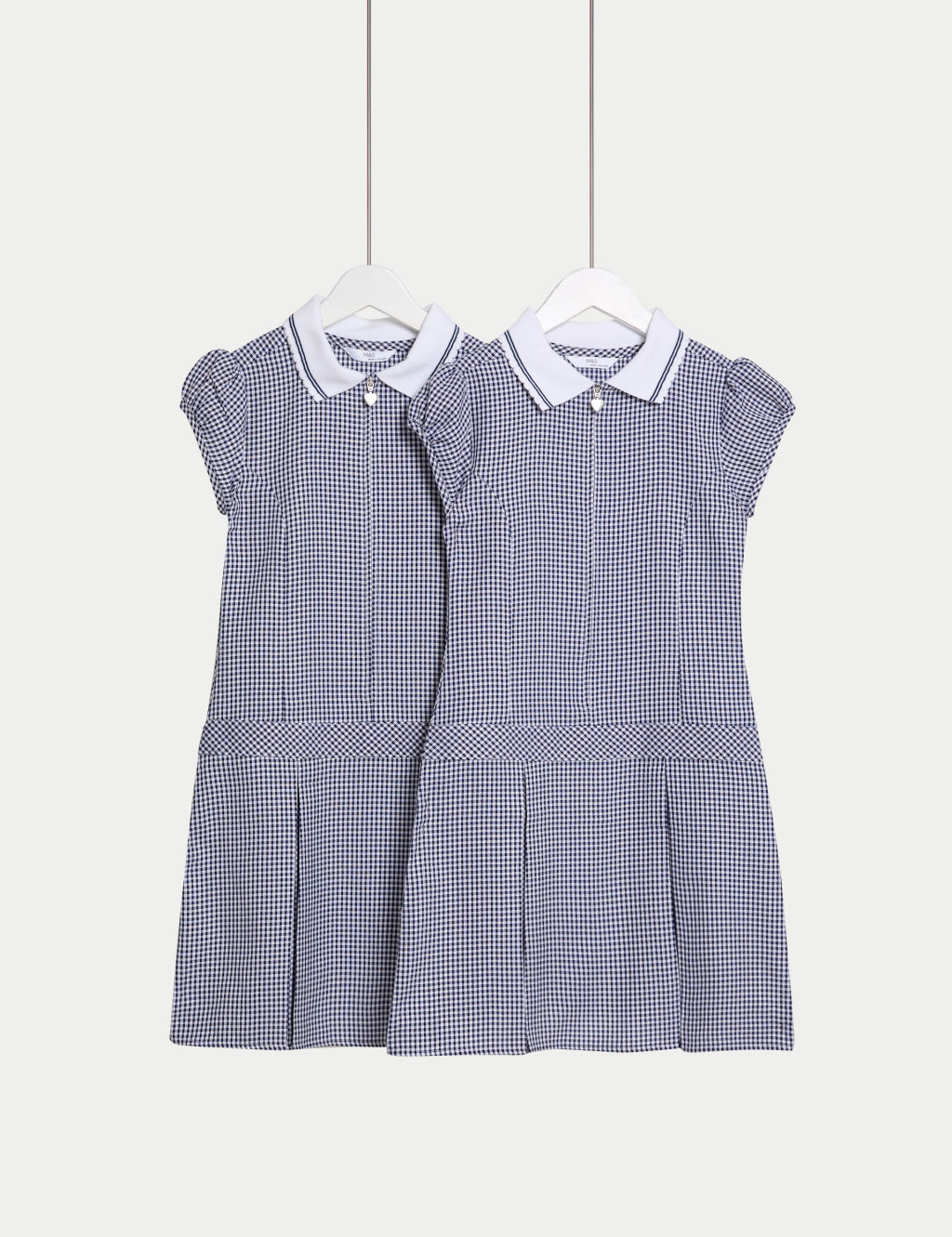 M&S 2 Pack Girls Cotton Rich Gingham School Dress (2-14 Yrs) - 5-6 Y - Navy, Navy