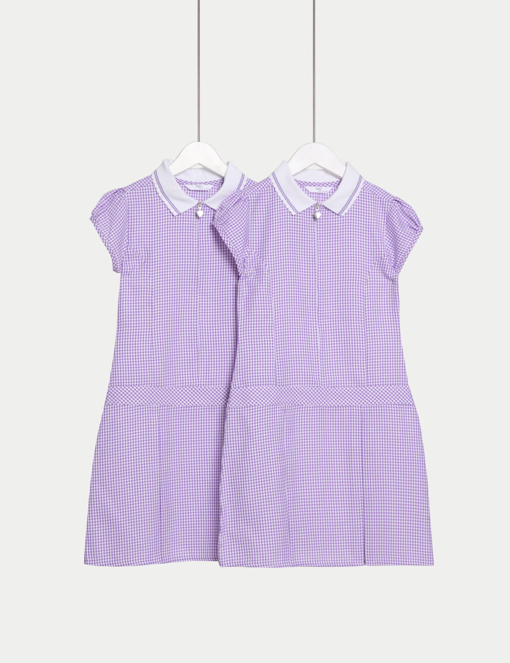 M&S 2 Pack Girls Cotton Rich Gingham School Dress (2-14 Yrs) - 12-13 - Lilac, Lilac