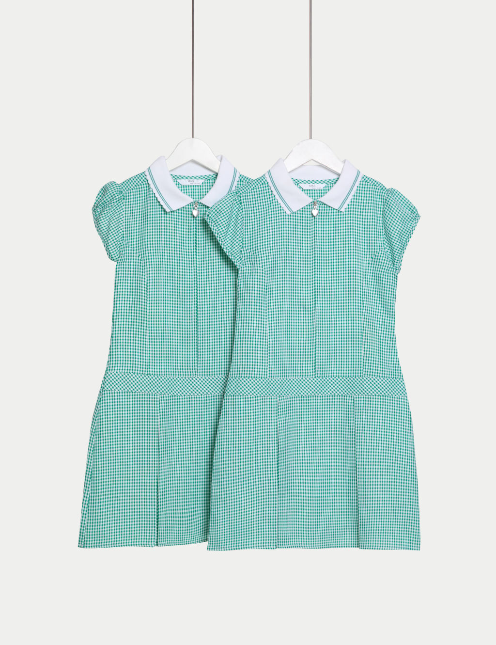 M&S 2 Pack Girls Cotton Rich Gingham School Dress (2-14 Yrs) - 8-9 Y - Green, Green