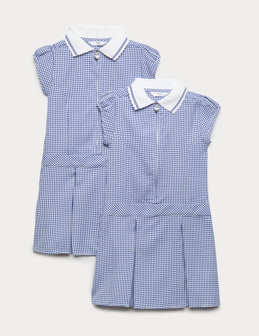 M&S 2 Pack Girls Gingham School Dress (2-14 Yrs) - 11-12 Years - Royal Blue, Royal Blue
