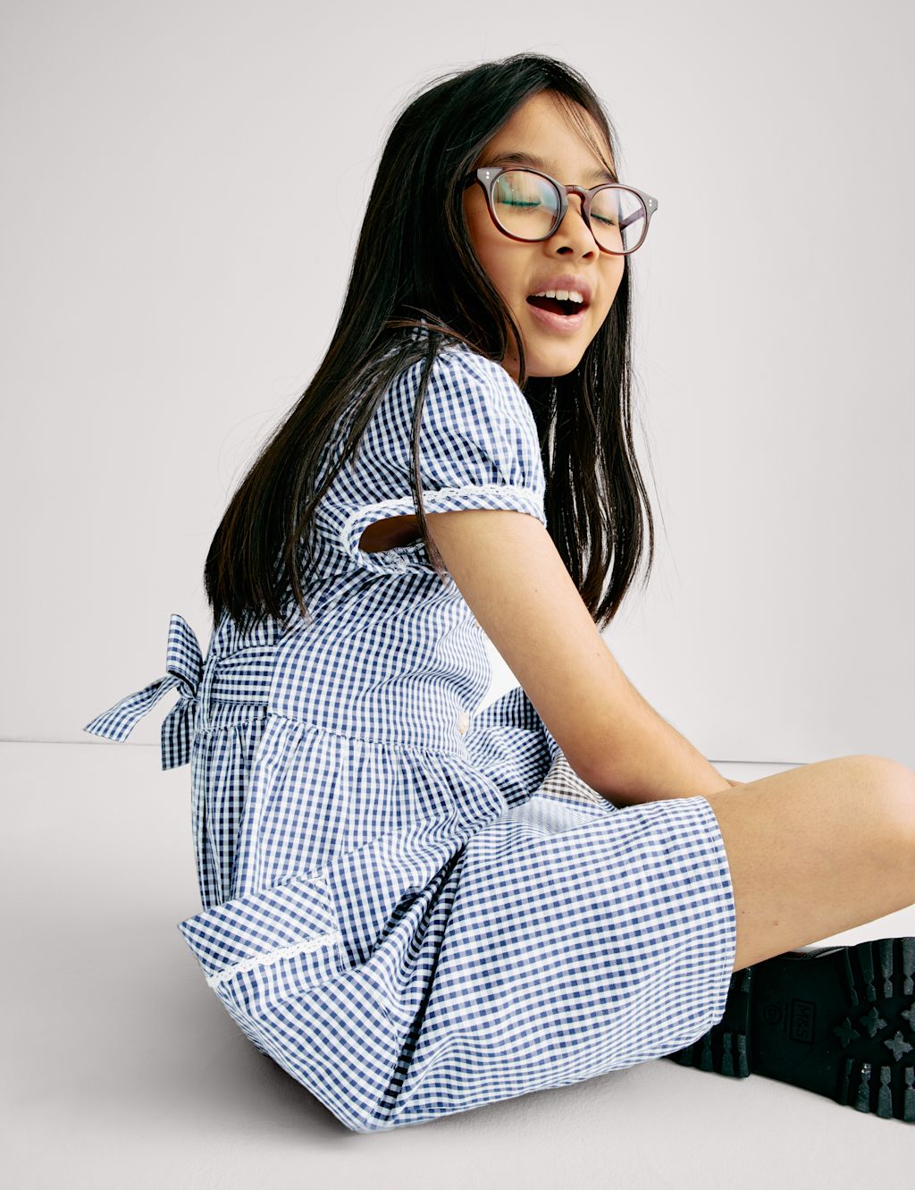 M&S Pure Cotton Gingham School Dress (2-14 Yrs) - 10-11 - Navy, Navy