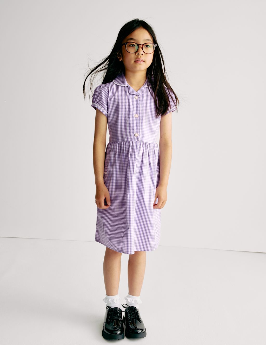 M&S Pure Cotton Gingham School Dress (2-14 Yrs) - 13-14 - Lilac, Lilac