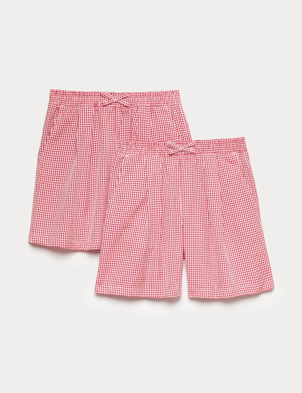 M&S 2 Pack Gingham Easy To Iron School Shorts (3-14 Yrs) - 10-11 Years - Red, Red