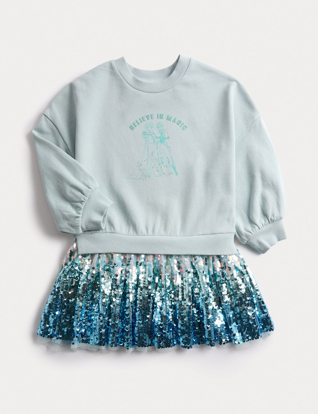 M&S Cotton Rich Frozen&trade; Sequin Dress (2-8 Yrs) - 3-4 Years - Blue Mix, Blue Mix