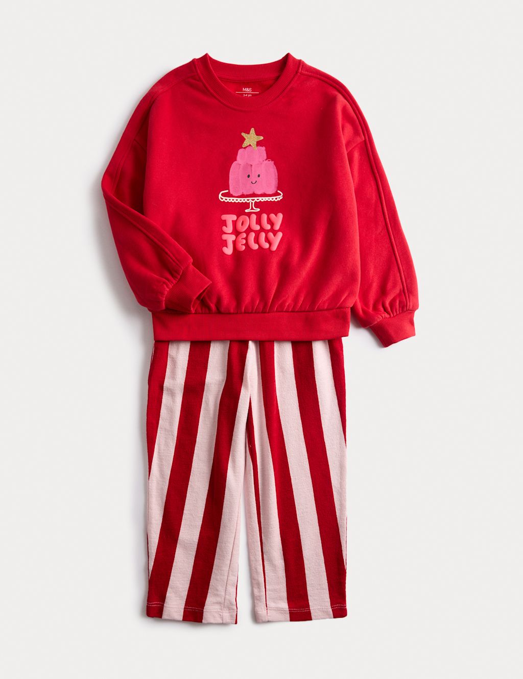 M&S 2pc Cotton Rich Jelly Sweat Outfit (1-8 Yrs) - 7-8 Y - Red, Red