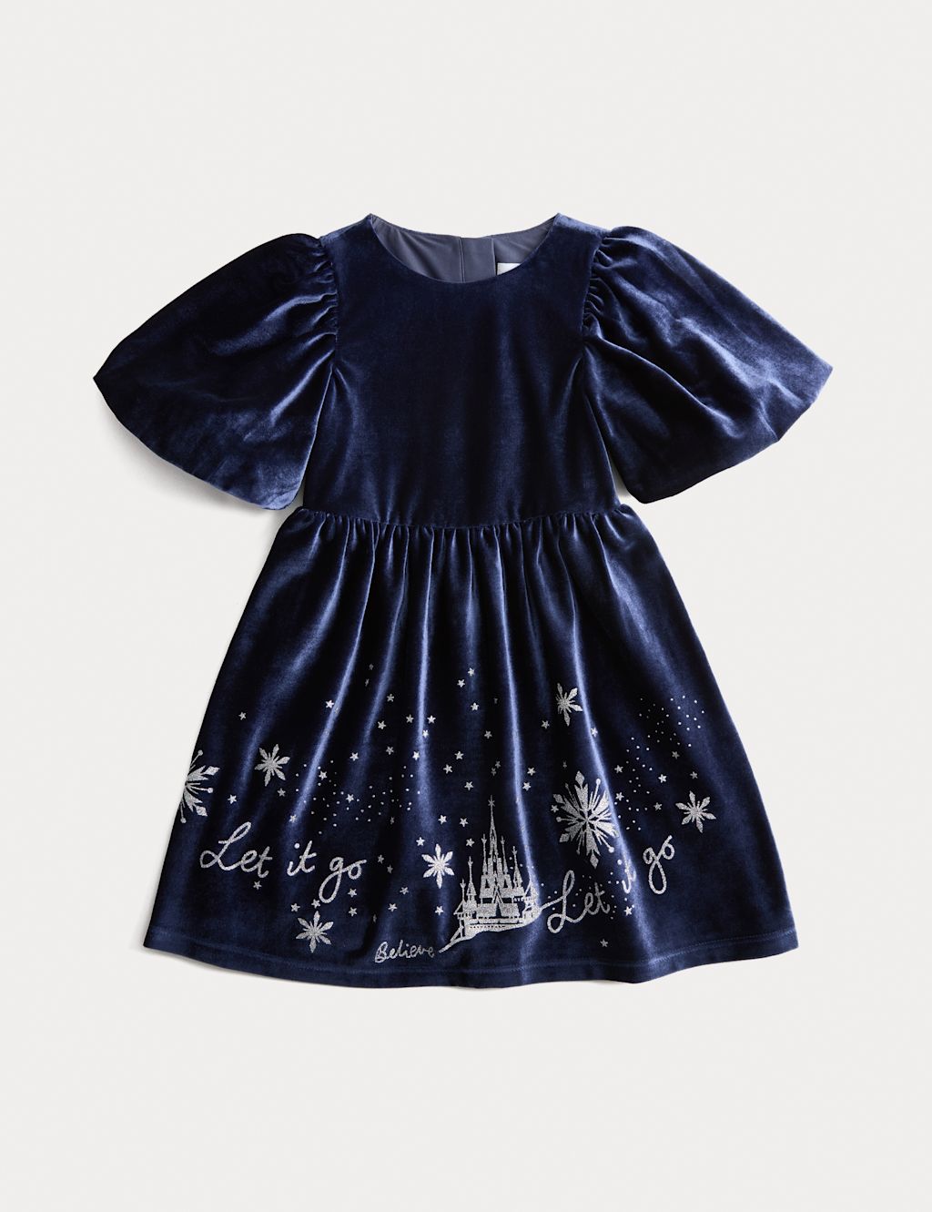 M&S Frozen™ Velvet Dress (2-8 Yrs) - 7-8 Y - Navy, Navy