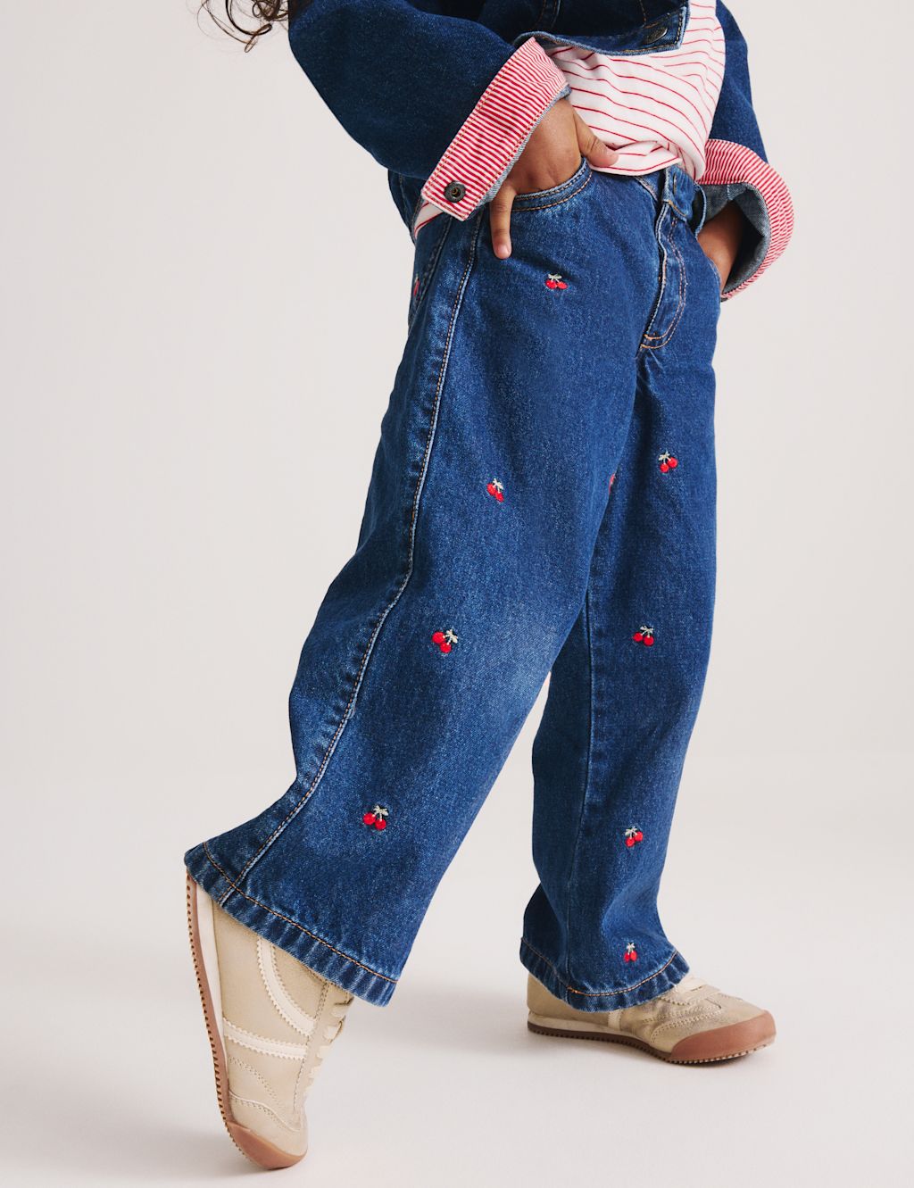 M&S Denim Embroidered Jeans (2-10 Yrs) - 6-7 Years, Denim