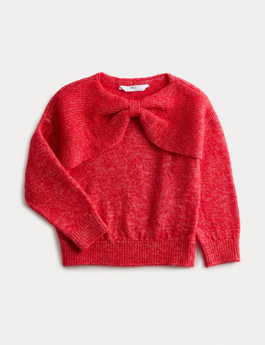 M&S Knitted Bow Jumper (2-10 Yrs) - 2-3 Y - Rouge, Rouge