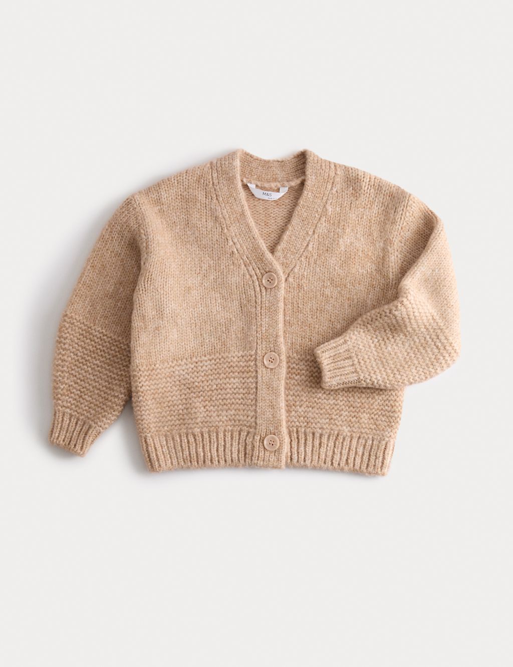 M&S Chunky Knit V-Neck Textured Cardigan (2-10 Yrs) - 2-3 Y - Neutral, Neutral